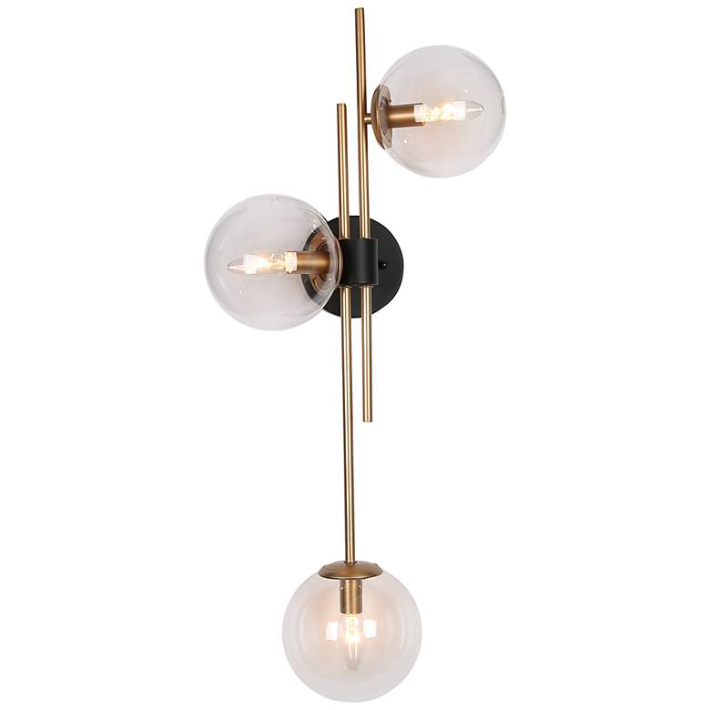 Image 1 Lyner 30 inch Wide Black and Champagne Gold 3-Light Bath Light