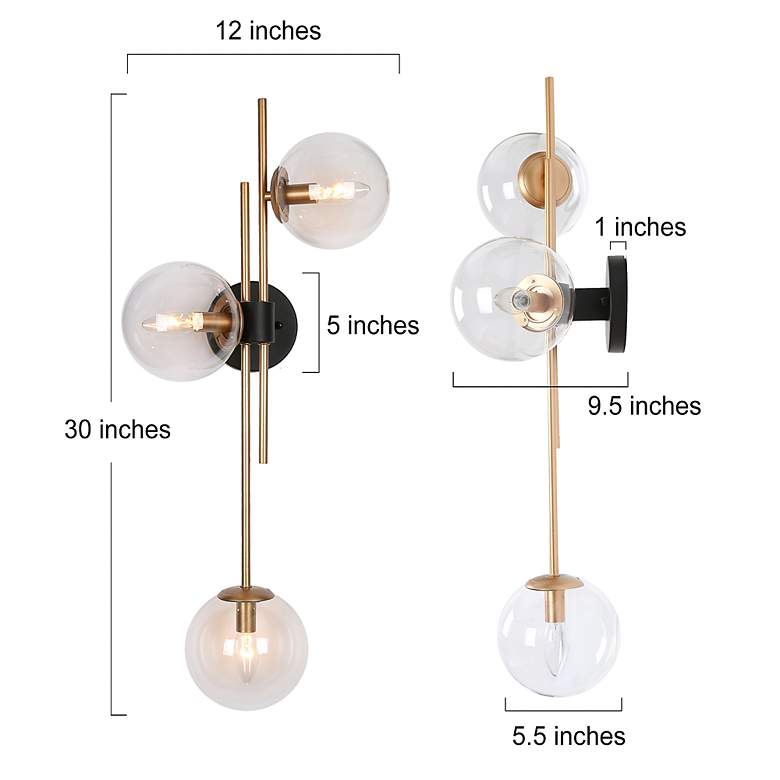 Image 6 Lyner 30" Wide Black and Champagne Gold 3-Light Bath Light more views