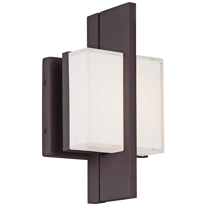Image 1 Lynhaven 10 inchH Bronze Mitered Glass LED Outdoor Wall Light