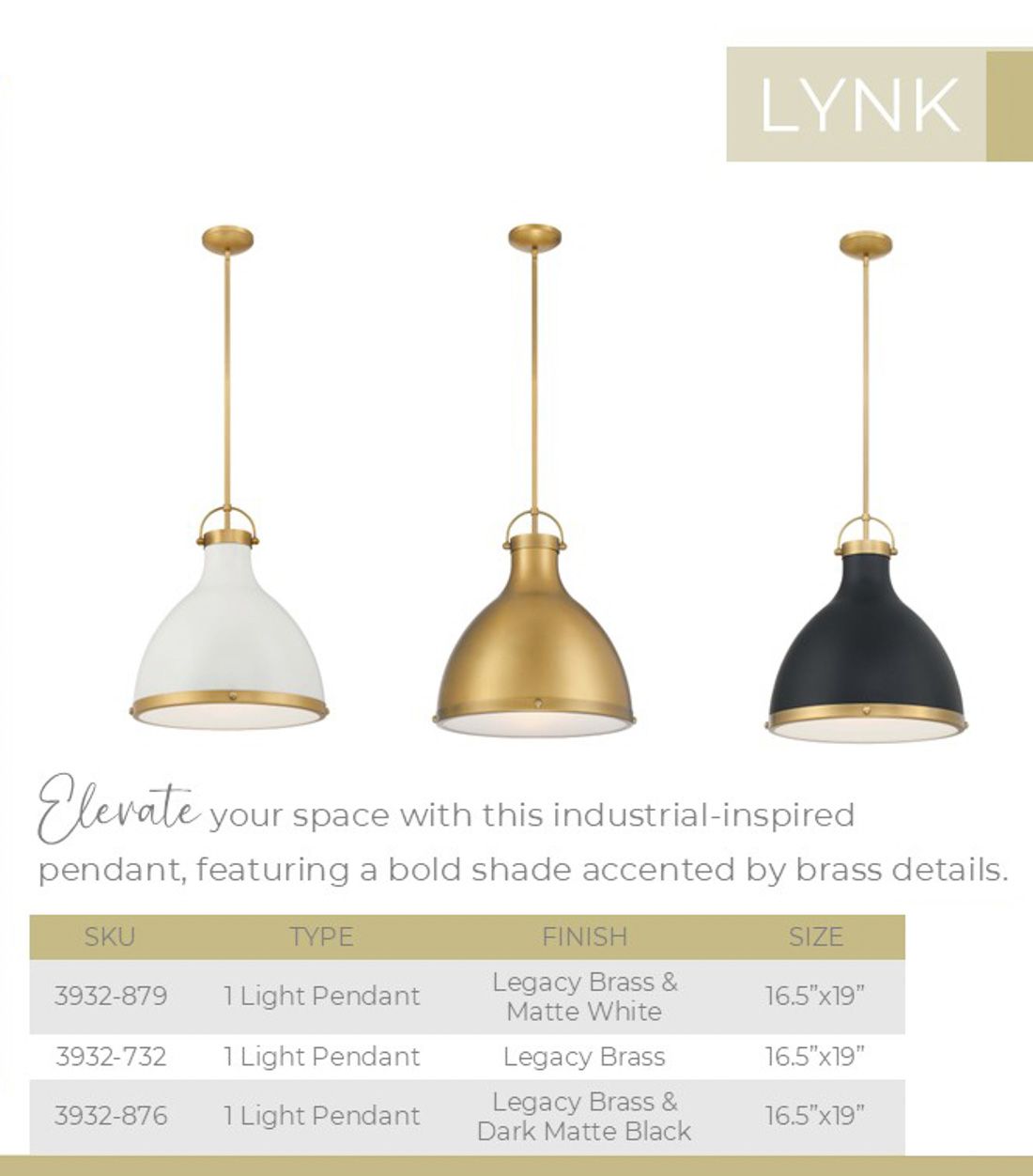Lynk 16 1/2" Wide Matte Black and Legacy Brass Pendant Light