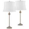 Lynn Beige Wood Buffet White Shade Table Lamps Set of 2