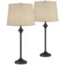Lynn Bronze Buffet Burlap Linen Table Lamps Set of 2