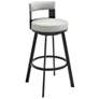 Lynof 26 in. Swivel Barstool in Black Finish with Light Grey Faux Leather
