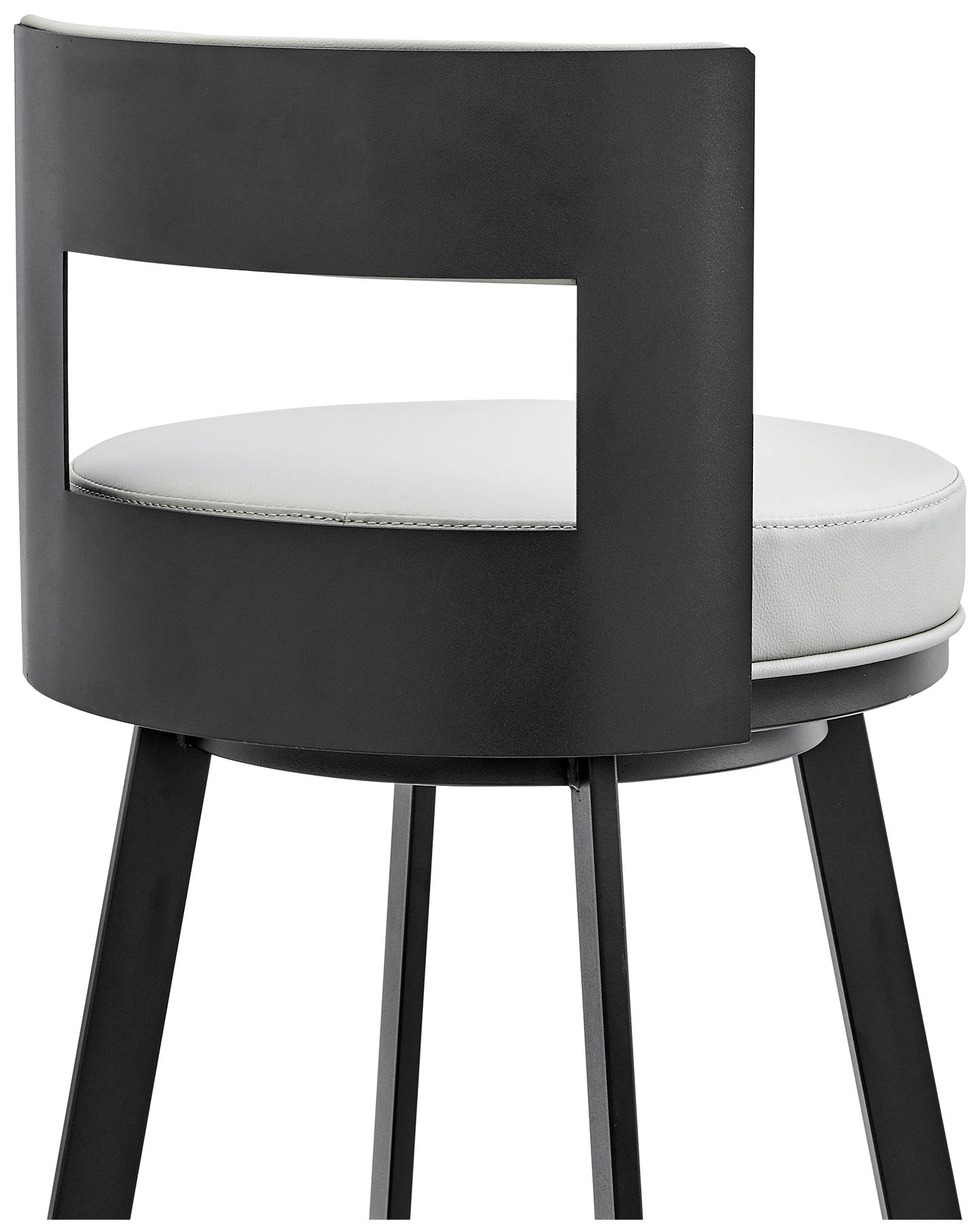 Lynof 26 in. Swivel Barstool in Black Finish with Light Grey Faux Leather