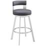 Lynof 26 in. Swivel Barstool in Silver Finish with Grey Faux Leather