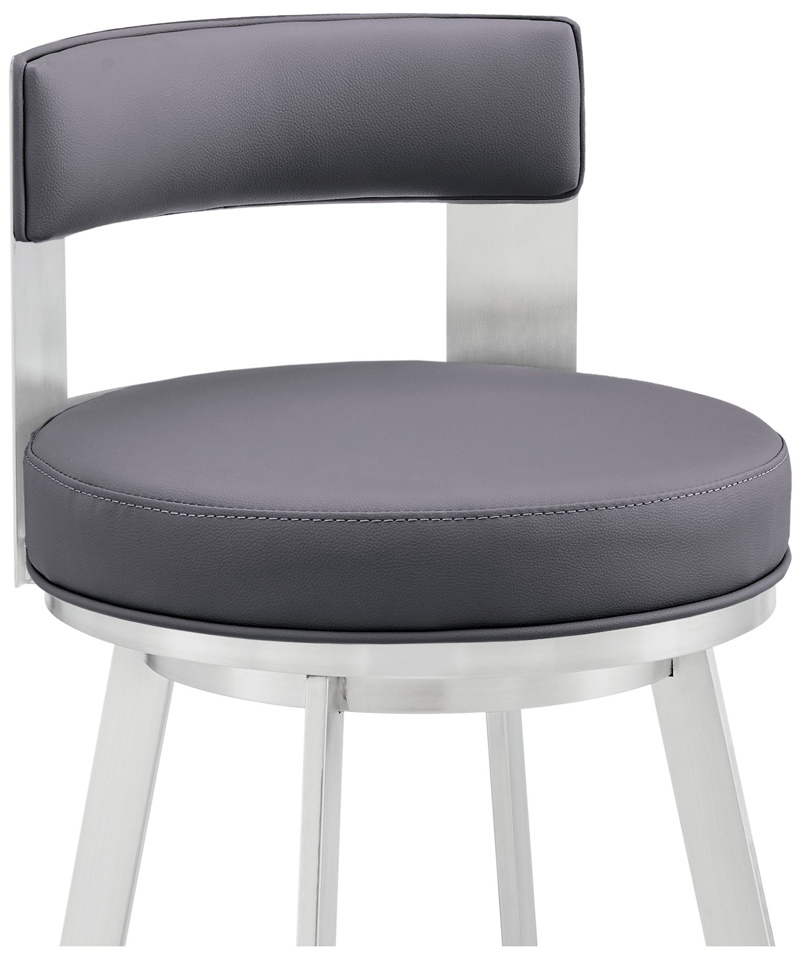 Image 7 Lynof 26 in. Swivel Barstool in Silver Finish with Grey Faux Leather more views