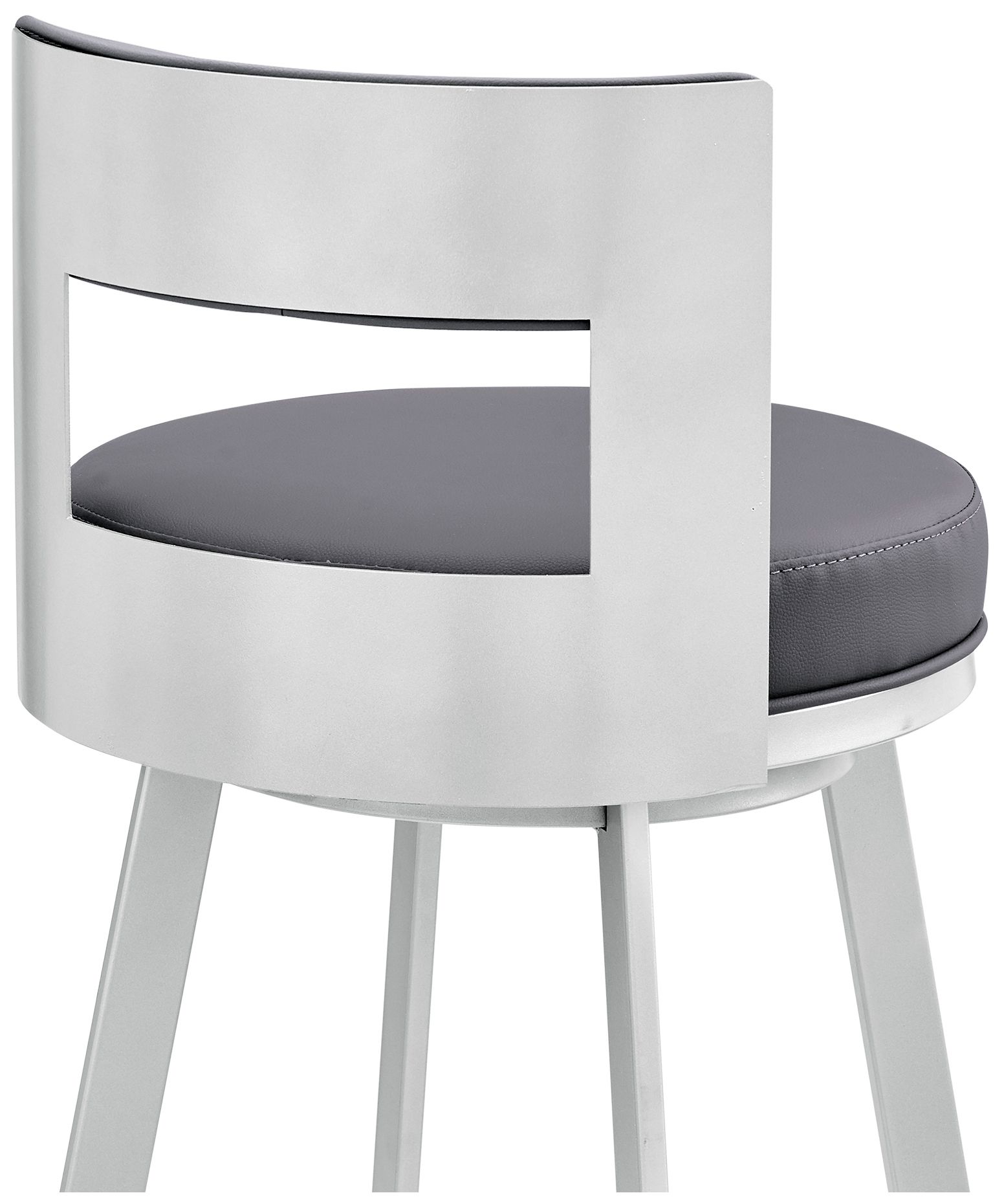Lynof 26 in. Swivel Barstool in Silver Finish with Grey Faux Leather