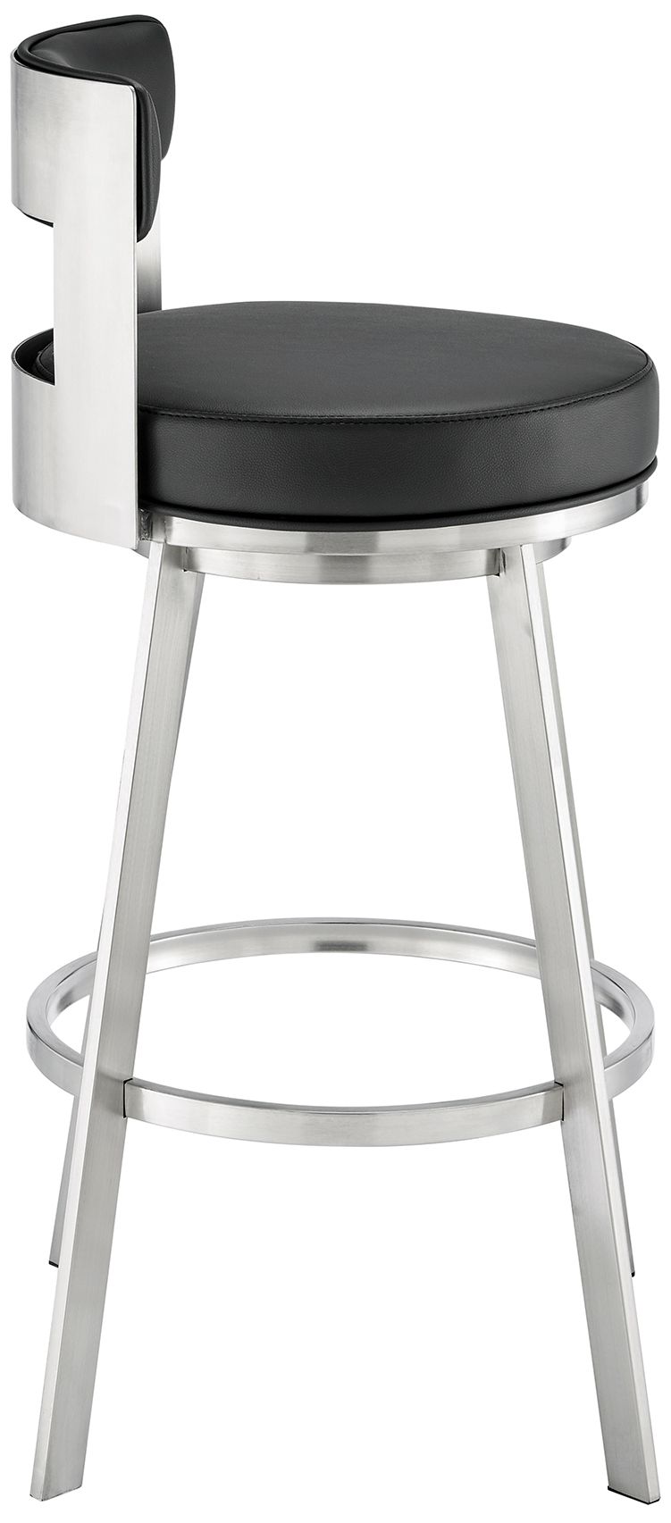 Image 4 Lynof 26 in. Swivel Barstool in Stainless Steel, Black Faux Leather more views