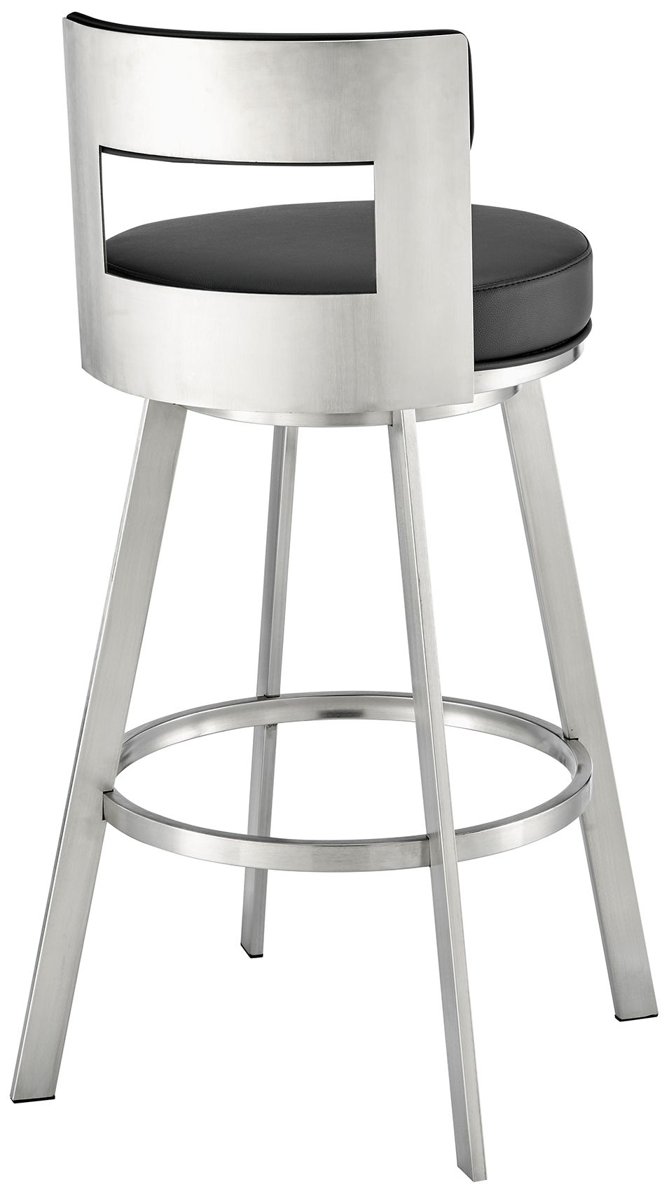 Image 5 Lynof 26 in. Swivel Barstool in Stainless Steel, Black Faux Leather more views