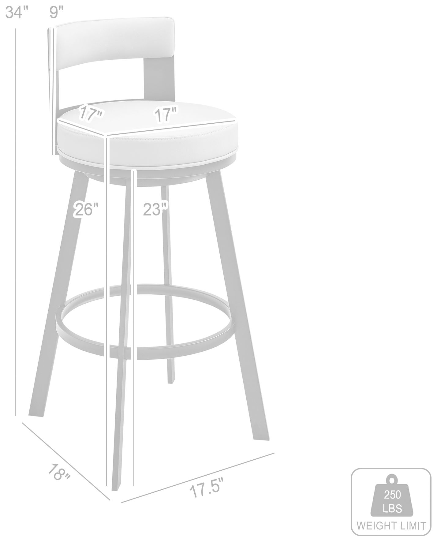 Lynof 26 in. Swivel Barstool in Stainless Steel, Black Faux Leather