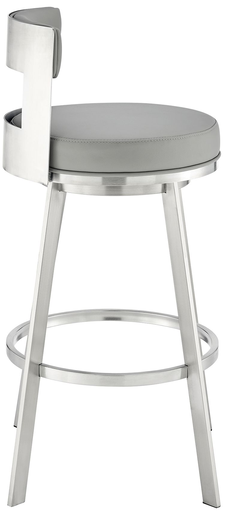Image 4 Lynof 26 in. Swivel Barstool in Stainless Steel, Light Grey Faux Leather more views