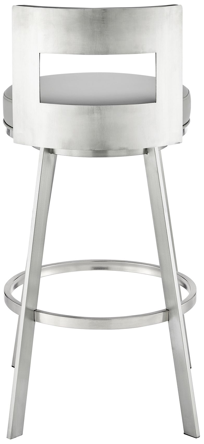 Image 6 Lynof 26 in. Swivel Barstool in Stainless Steel, Light Grey Faux Leather more views