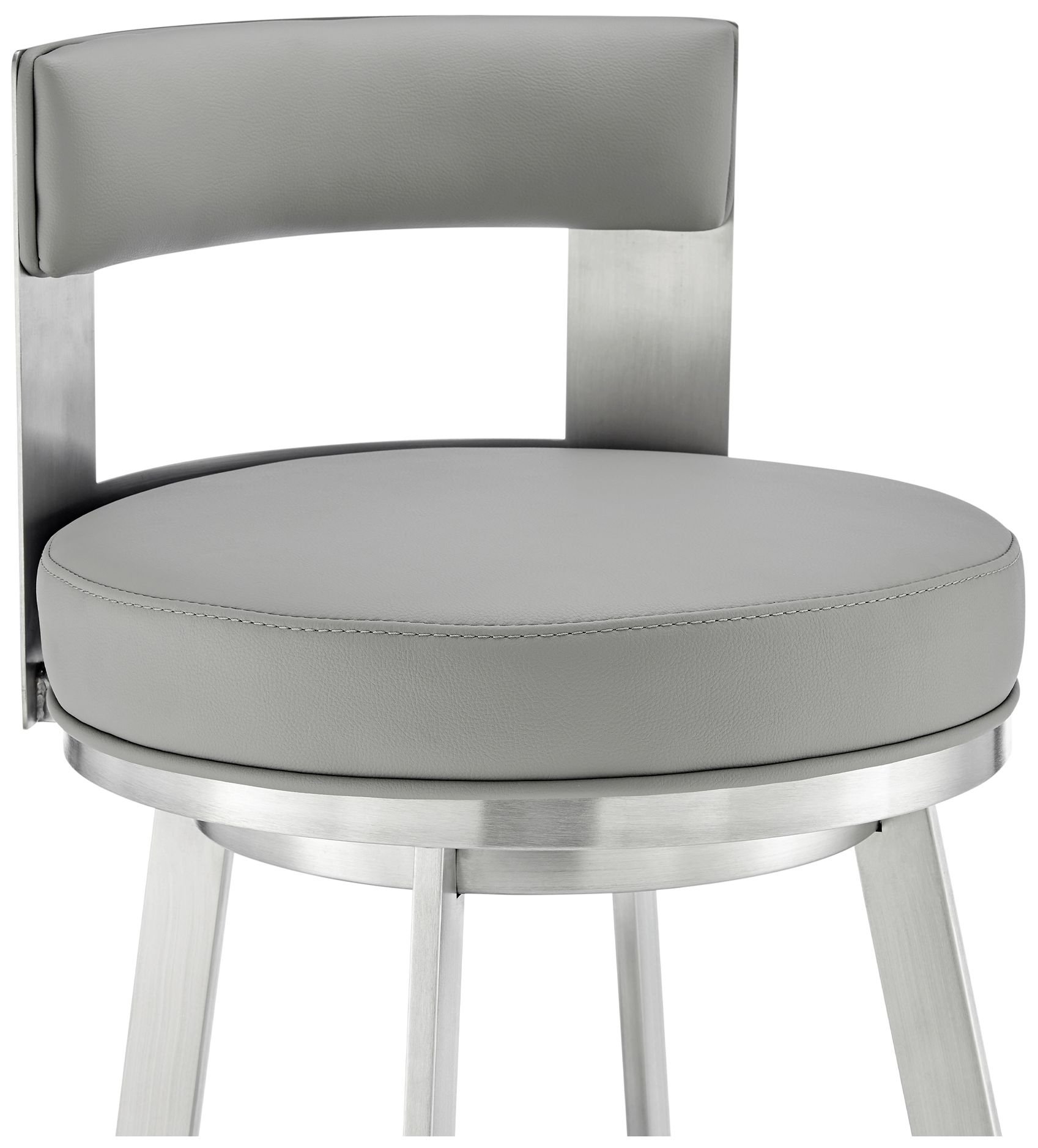 Image 7 Lynof 26 in. Swivel Barstool in Stainless Steel, Light Grey Faux Leather more views