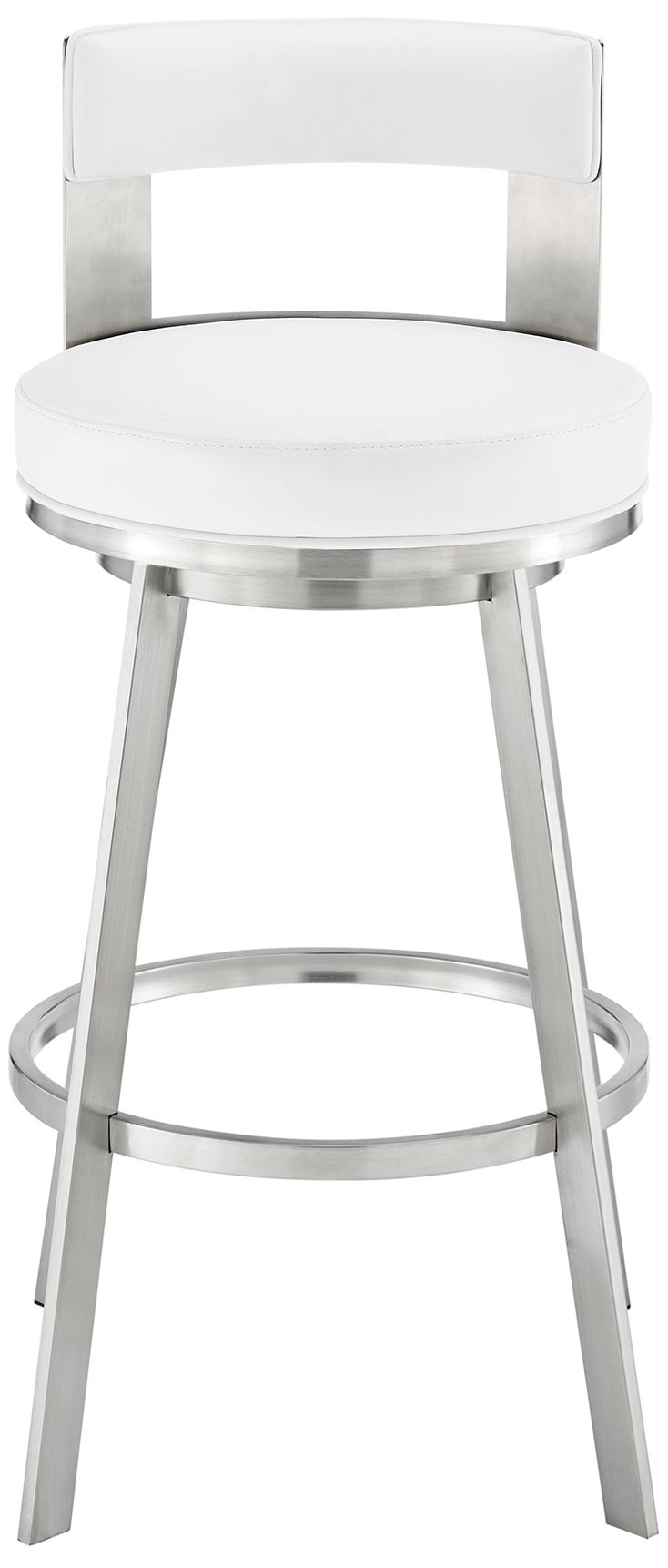 Image 3 Lynof 26 in. Swivel Barstool in Stainless Steel, White Faux Leather more views