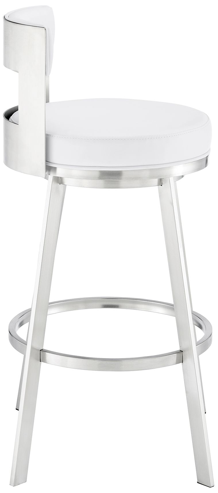 Image 4 Lynof 26 in. Swivel Barstool in Stainless Steel, White Faux Leather more views