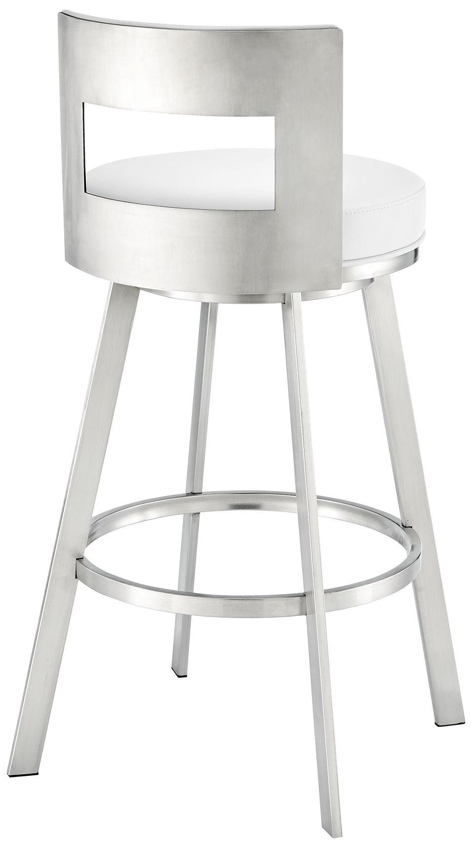 Image 5 Lynof 26 in. Swivel Barstool in Stainless Steel, White Faux Leather more views