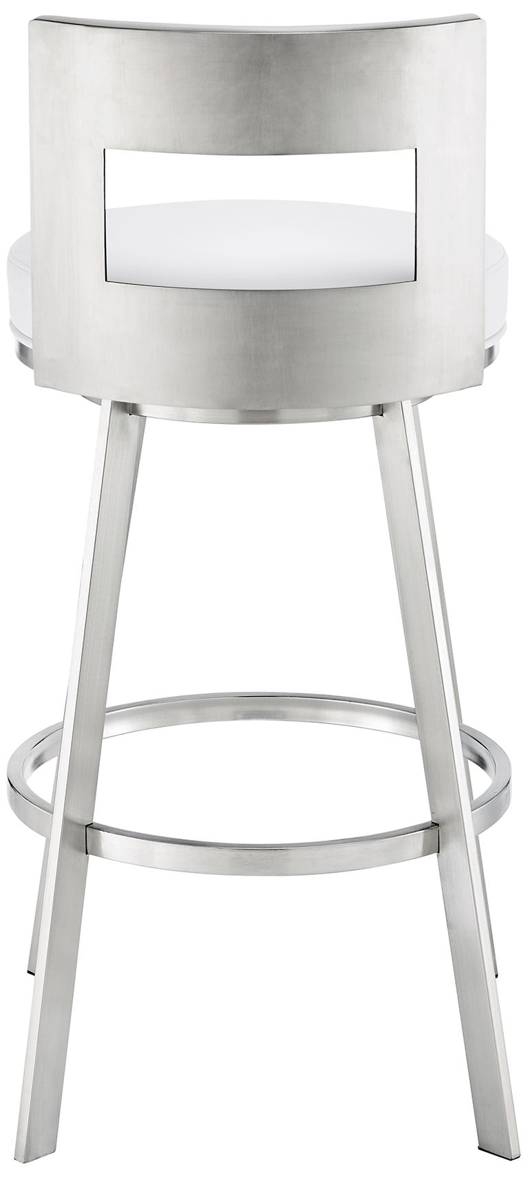 Image 6 Lynof 26 in. Swivel Barstool in Stainless Steel, White Faux Leather more views