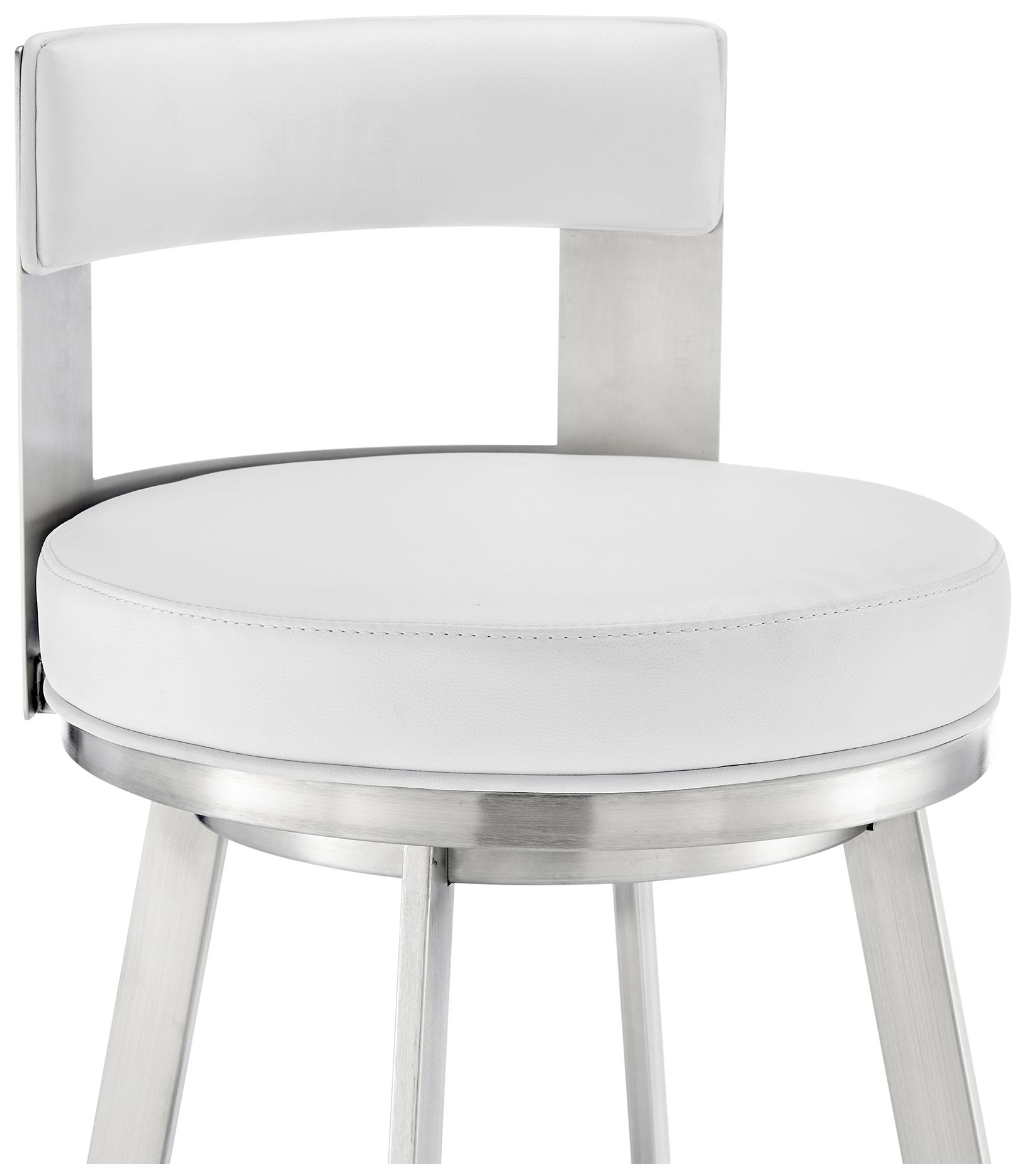 Image 7 Lynof 26 in. Swivel Barstool in Stainless Steel, White Faux Leather more views