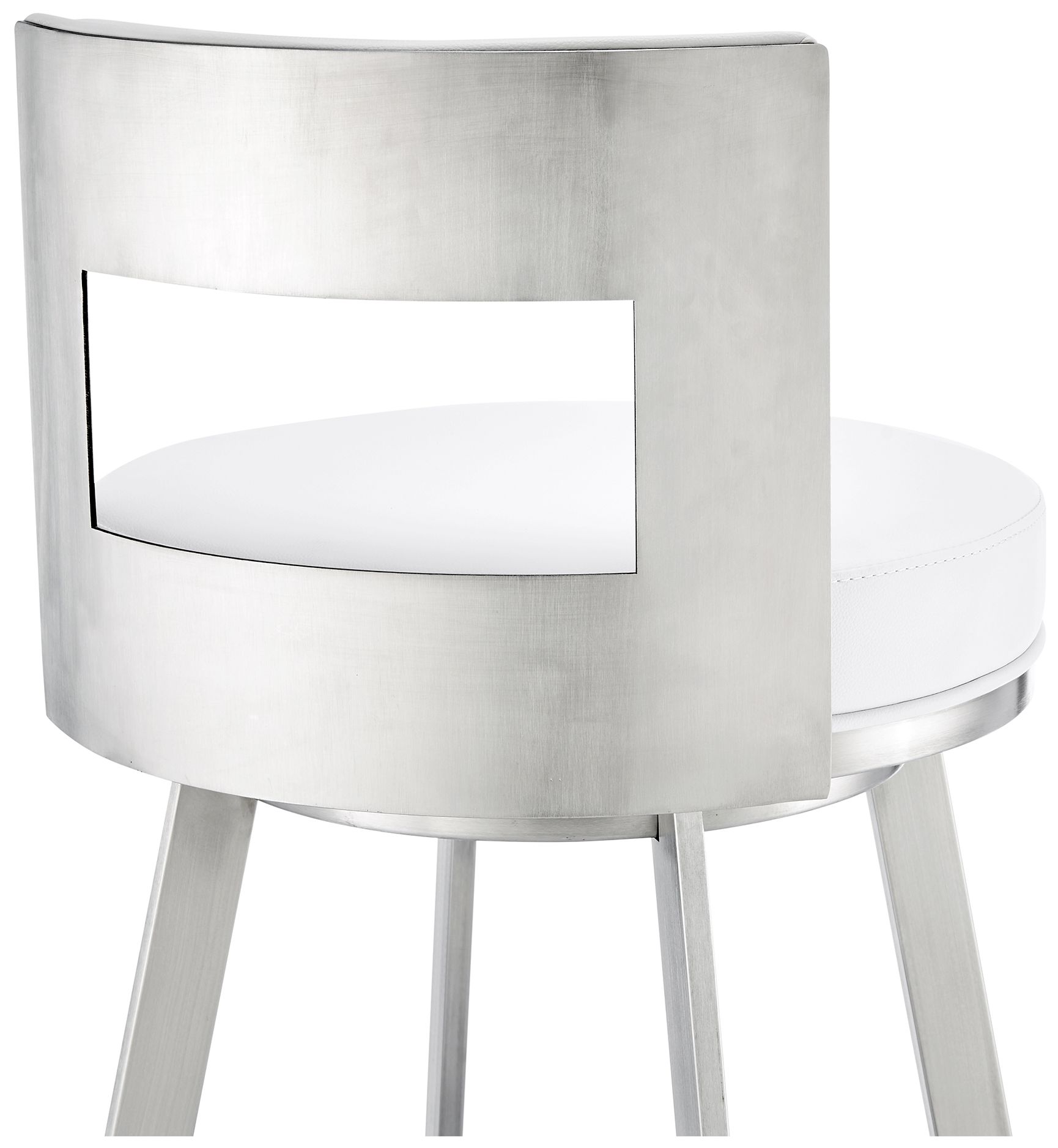 Lynof 26 in. Swivel Barstool in Stainless Steel, White Faux Leather