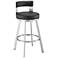 Lynof 30 in. Swivel Barstool in Stainless Steel, Black Faux Leather