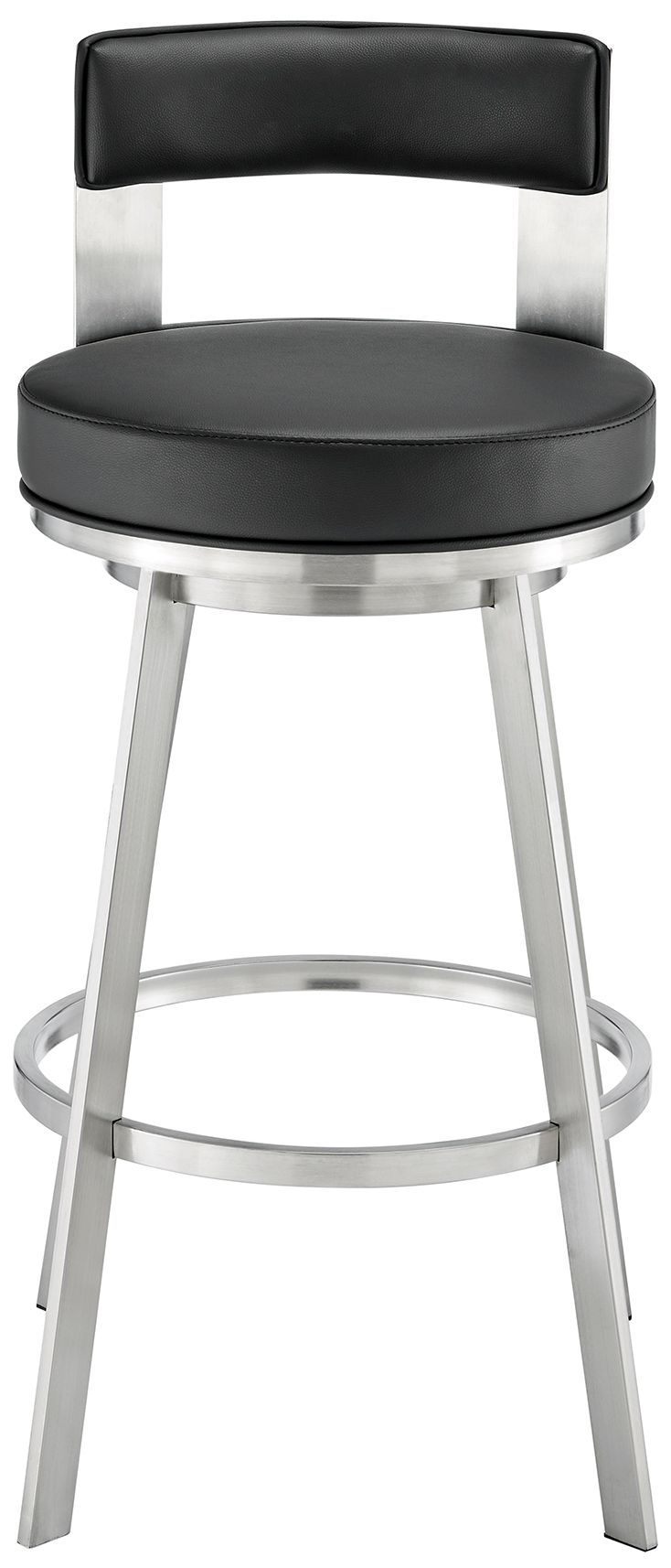 Image 2 Lynof 30 in. Swivel Barstool in Stainless Steel, Black Faux Leather more views