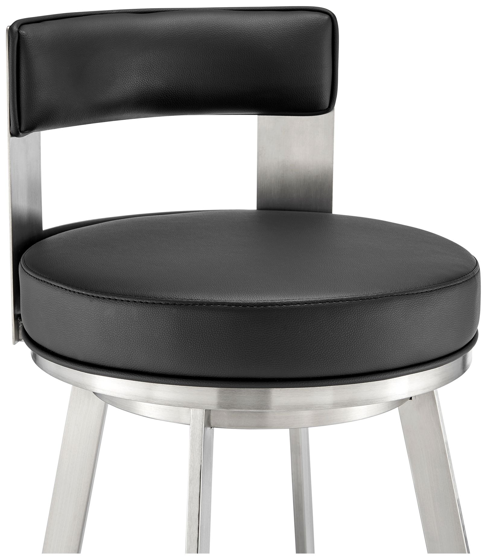 Image 6 Lynof 30 in. Swivel Barstool in Stainless Steel, Black Faux Leather more views