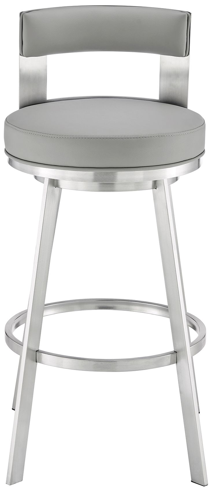 Image 3 Lynof 30 in. Swivel Barstool in Stainless Steel, Light Grey Faux Leather more views