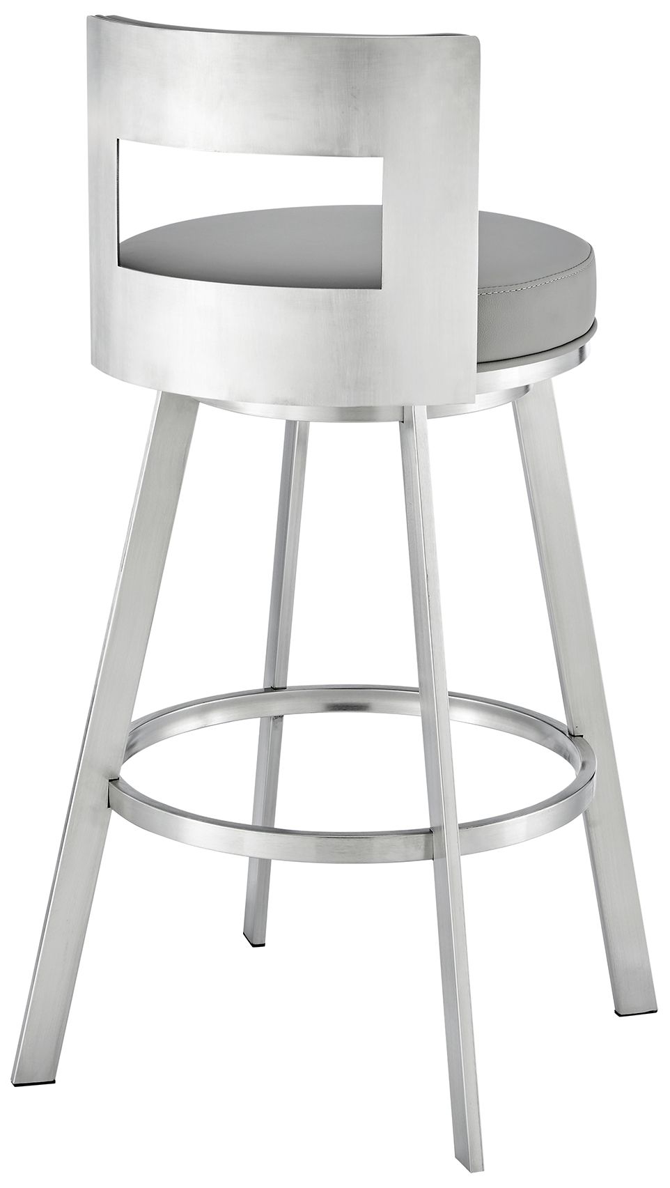 Image 5 Lynof 30 in. Swivel Barstool in Stainless Steel, Light Grey Faux Leather more views