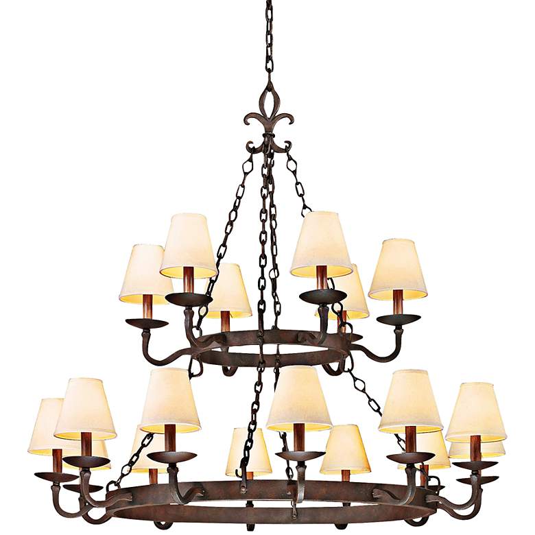 Lyon 48&quot; Wide Hand-Forged Iron Wagon Wheel Chandelier