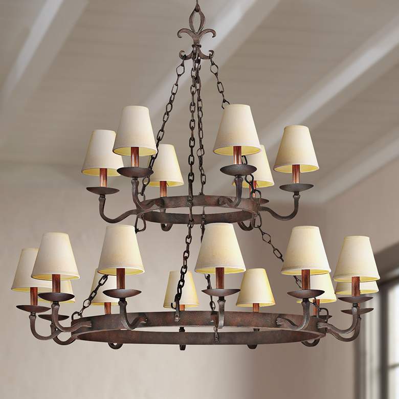 Image 1 Lyon 48" Wide Hand-Forged Iron Wagon Wheel Chandelier