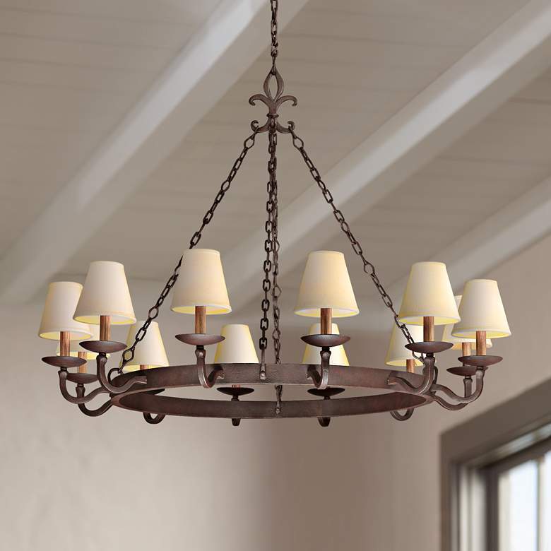 Image 1 Lyon Burnt Sienna 12-Light 48" Hand-Forged Iron Chandelier