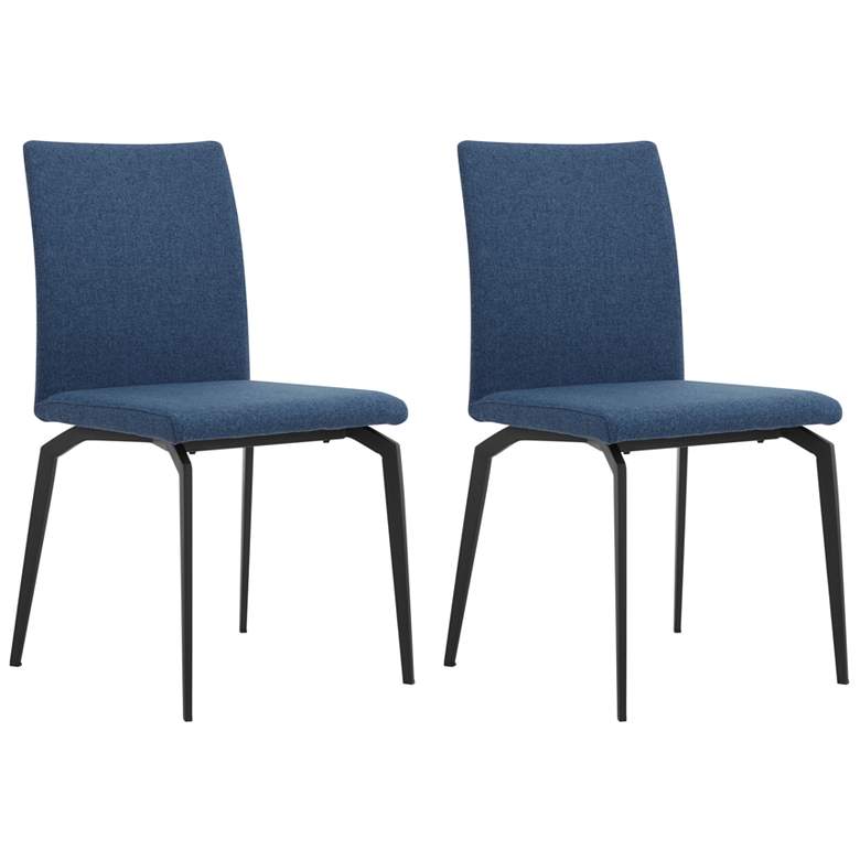 Image 1 Lyon Set of 2 Dining Chairs in Blue Fabric, Plywood, and Metal