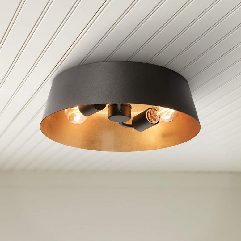 Image 1 Lyric 14 inch Wide Black and Gold 2-Light Ceiling Light
