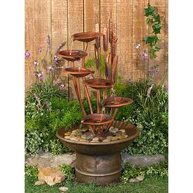 Image1 of Water Lilies and Cat Tails 33" High Rustic Garden Fountain in scene
