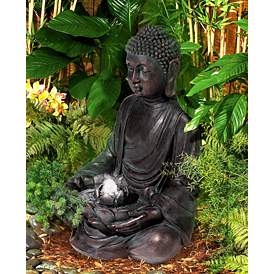 Image1 of Meditating Buddha 24" High Bubbler Fountain with Light in scene