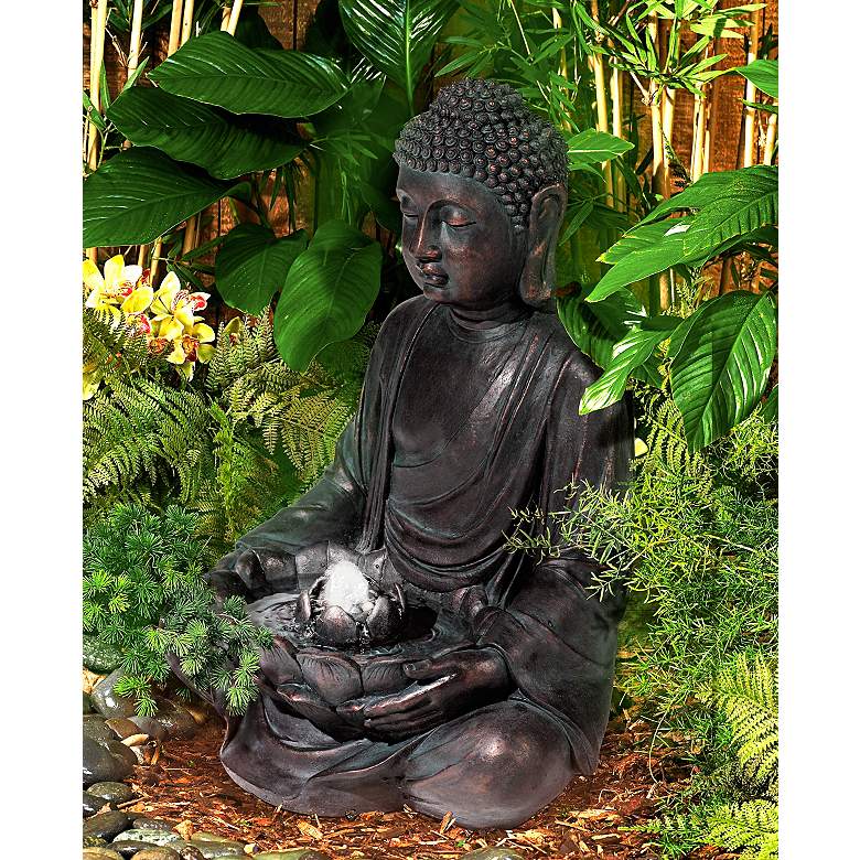 Image 1 Meditating Buddha 24" High Bubbler Fountain with Light in scene