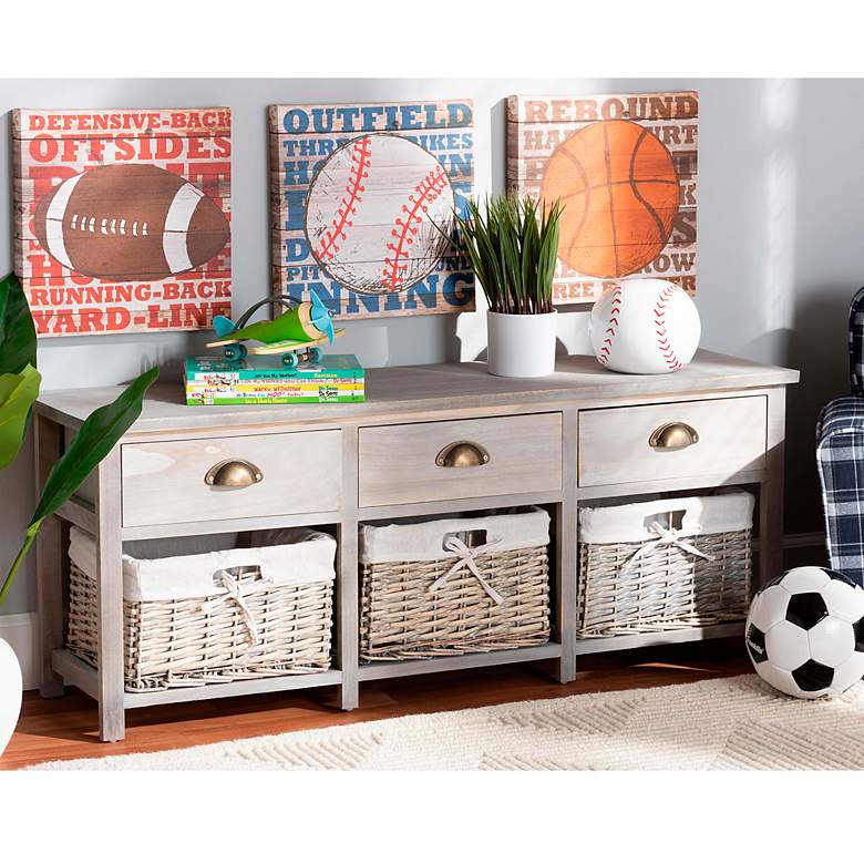 Image 1 Mabyn Natural Brown 3-Drawer Storage Bench with Baskets