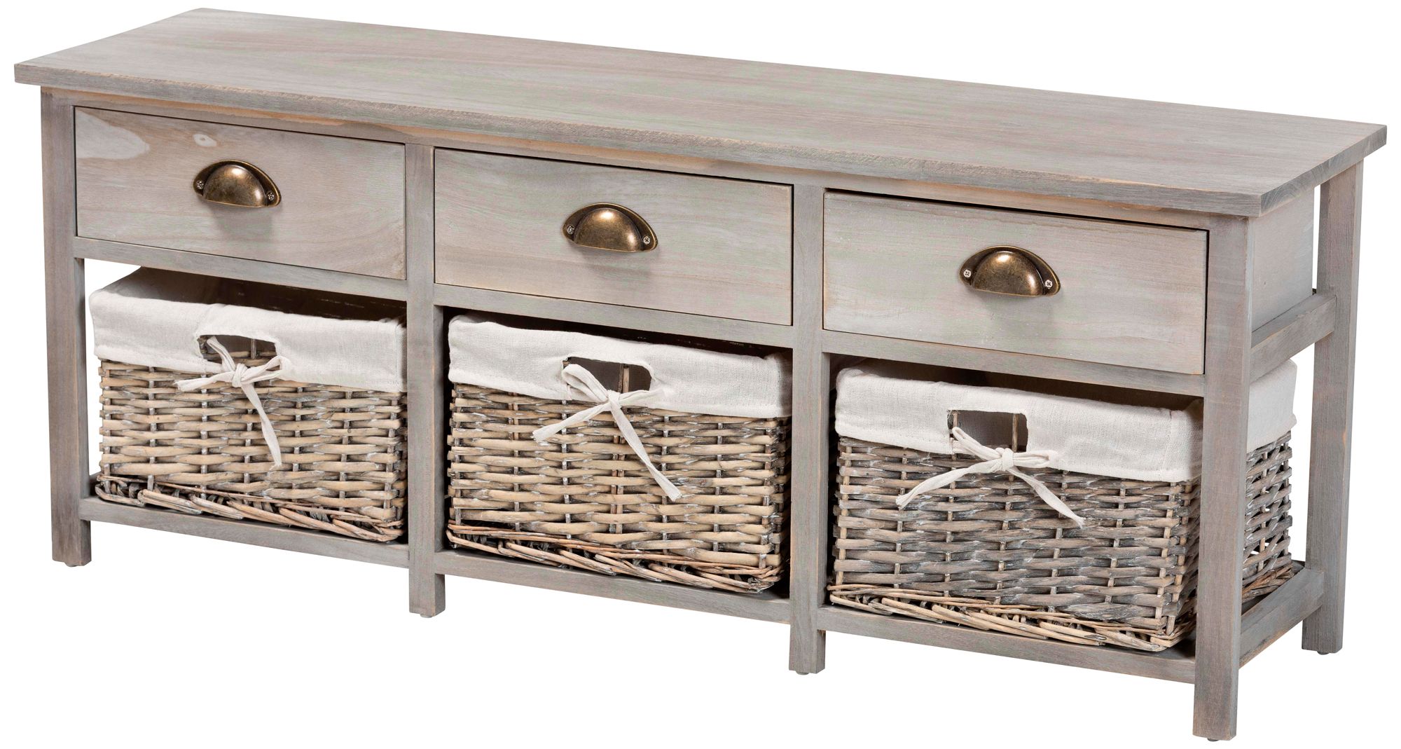 Mabyn Natural Brown 3-Drawer Storage Bench with Baskets