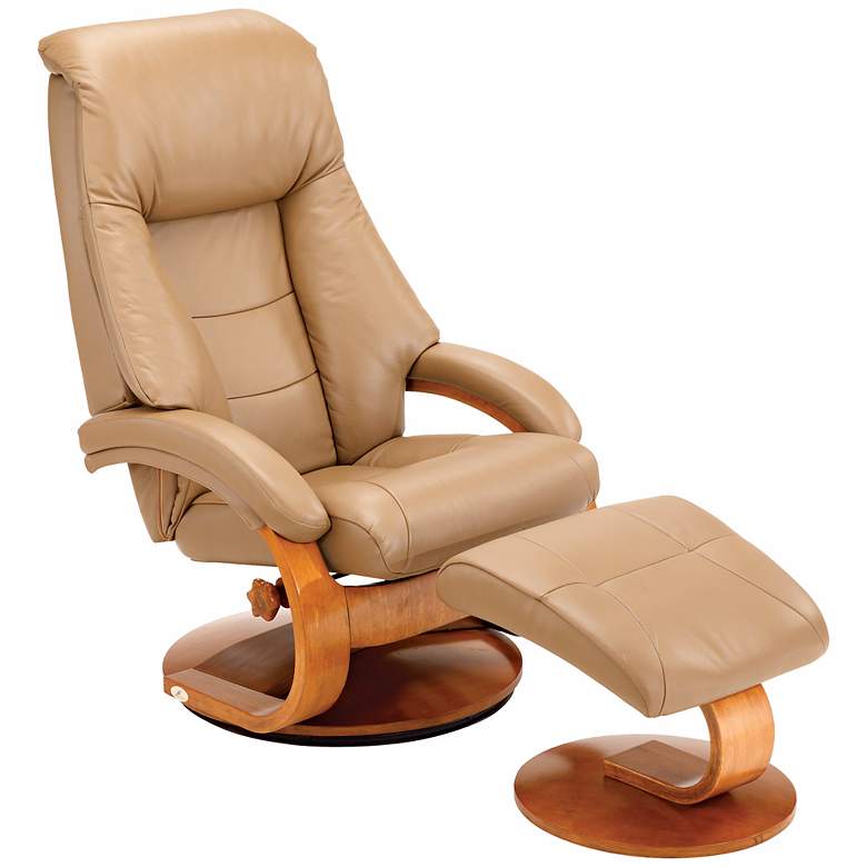 Image 1 Mac Motion Berk Sand Leather Pillow Top Recliner and Ottoman