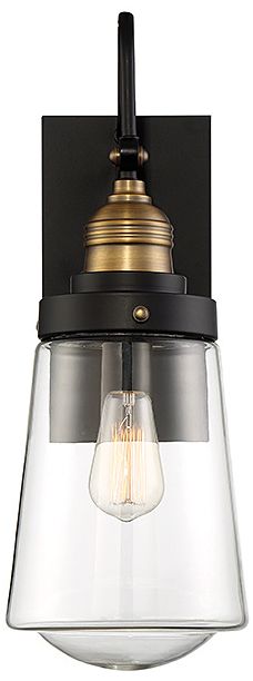 Macauley 1-Light Outdoor Wall Lantern in Vintage Black with Warm Brass