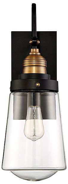 Image 4 Macauley 1-Light Outdoor Wall Lantern in Vintage Black with Warm Brass more views