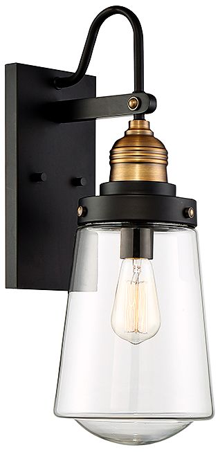 Image 5 Macauley 1-Light Outdoor Wall Lantern in Vintage Black with Warm Brass more views