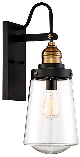 Image 6 Macauley 1-Light Outdoor Wall Lantern in Vintage Black with Warm Brass more views