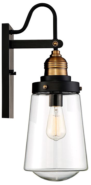 Image 7 Macauley 1-Light Outdoor Wall Lantern in Vintage Black with Warm Brass more views