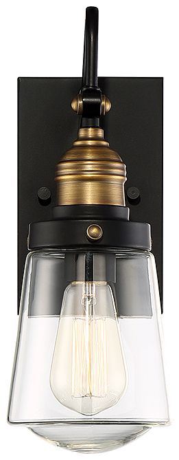 Macauley 1-Light Outdoor Wall Lantern in Vintage Black with Warm Brass