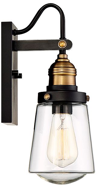 Image 3 Macauley 1-Light Outdoor Wall Lantern in Vintage Black with Warm Brass more views