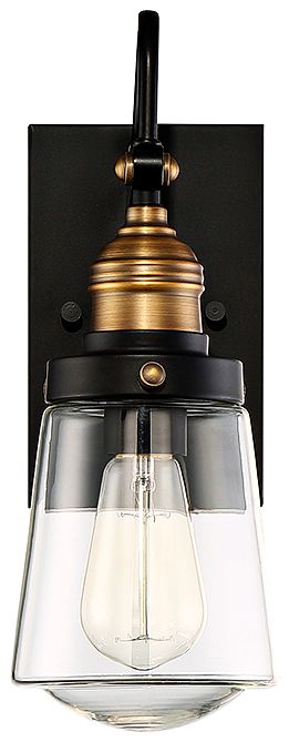 Image 4 Macauley 1-Light Outdoor Wall Lantern in Vintage Black with Warm Brass more views