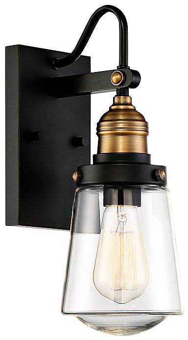 Image 5 Macauley 1-Light Outdoor Wall Lantern in Vintage Black with Warm Brass more views