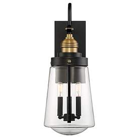 Image1 of Macauley 23 1/2" High Black and Brass Outdoor Wall Light