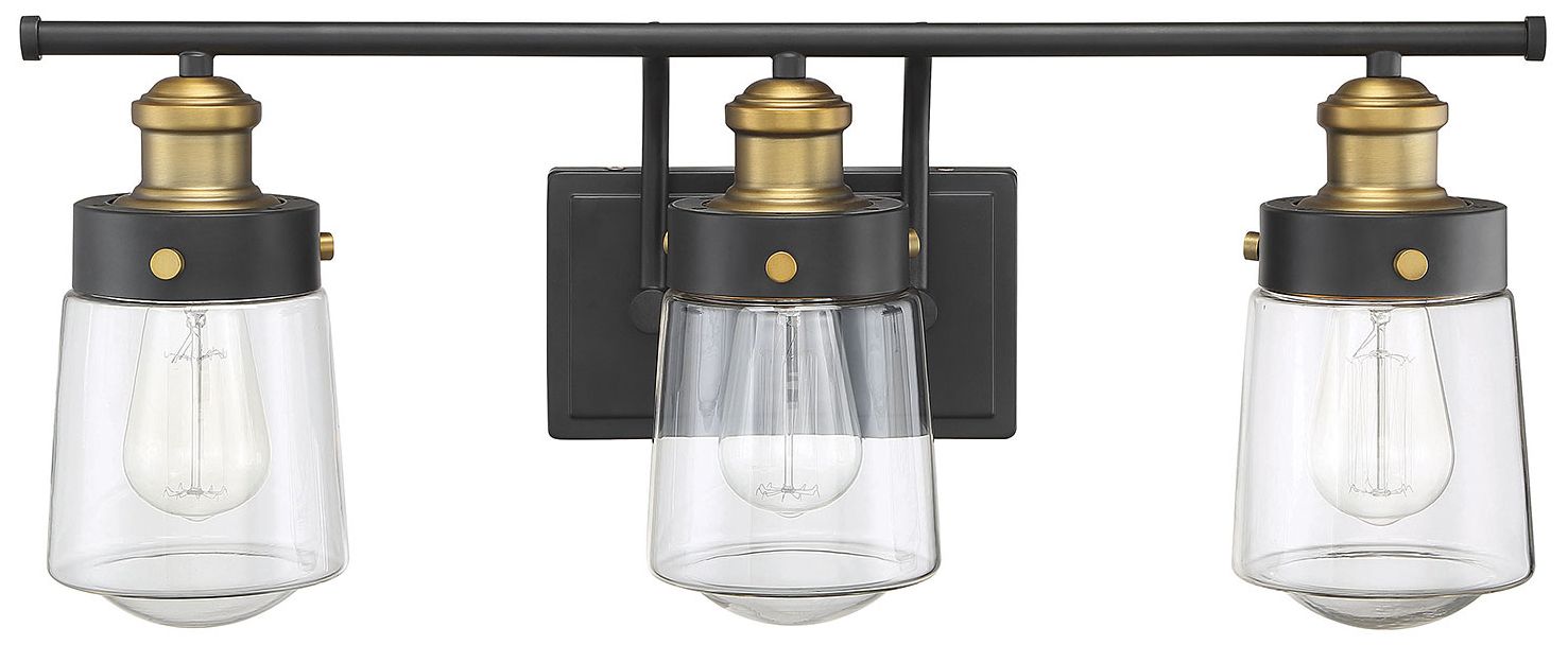 Image 2 Macauley 3-Light Bathroom Vanity Light in Vintage Black with Warm Brass more views